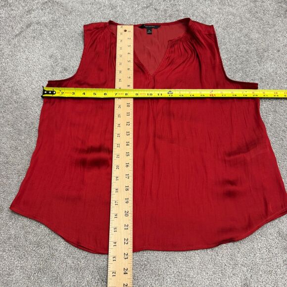 Banana Republic Satin Blouse Tank Top Womens Medium Autumn Orange Split Neck - Picture 9 of 12